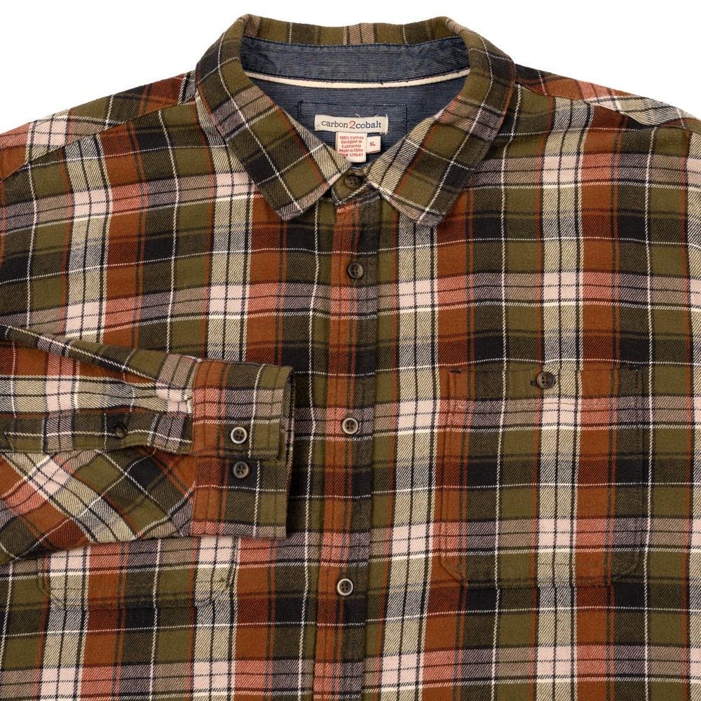 Carbon 2 Cobalt Shirt Mens XL Plaid Flannel Long Sleeve Cotton Pockets Casual